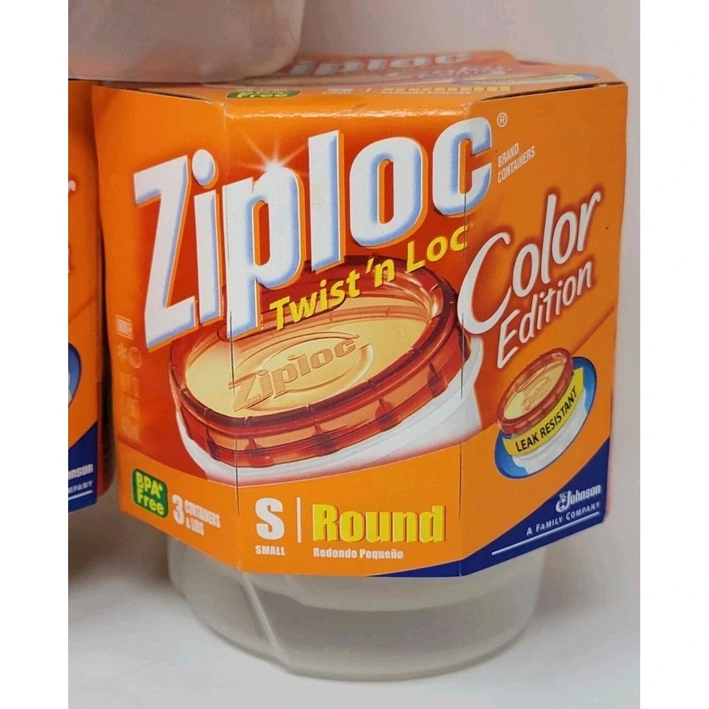 3 Packs NOS Ziploc Twist 'n Loc Lock Orange Color Edition Small Round Containers